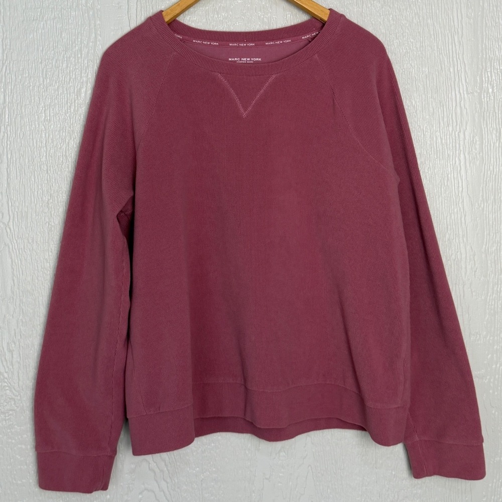 Marc New York Andrew Marc Ribbed Sweatshirt Mauve Raglan Pullover XL EUC